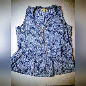 MICHAEL Michael Kors Navy Paisley Blouse with Gold Accent